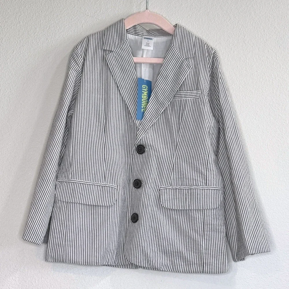GYMBOREE NEW! Seersucker Boys Blazer Sport Coat SM 5-6 Gray White Easter Wedding